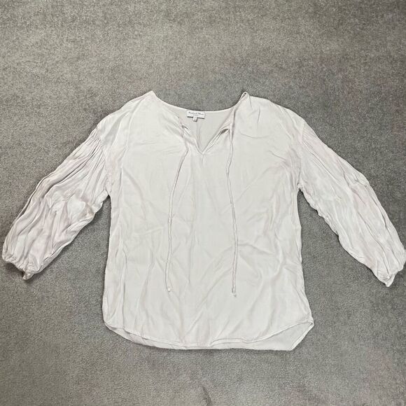Michael Stars Womens Small Pullover Blouse White Long Sleeve Tie Neck Flowy NWOT - Picture 1 of 3